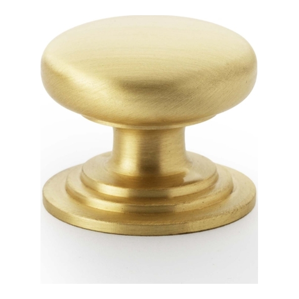 AW825-32-SB • 32mm • Satin Brass • Alexander & Wilks Waltz Round Cupboard Knob on Stepped Rose